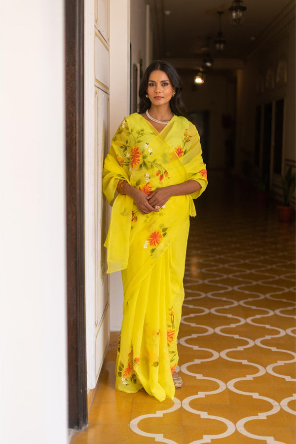 Handpainted Pure Chiffon Saree