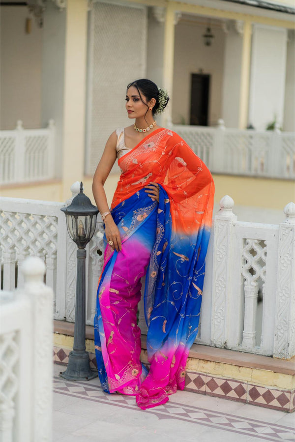 Shaded Work Saree