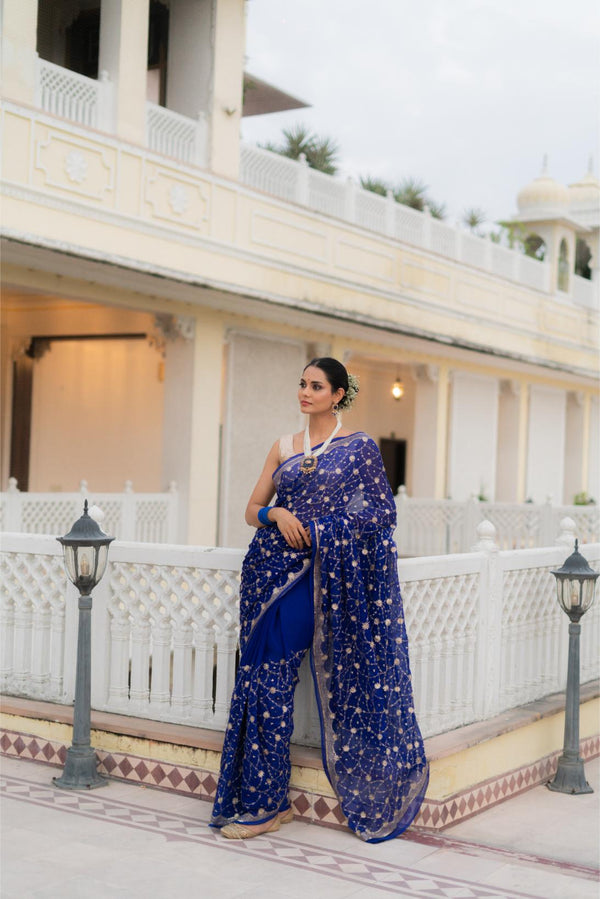 Ink Blue Heavy Jaal Work Bridal Wear