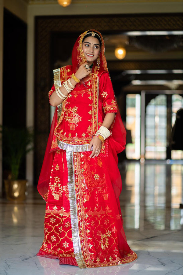 Red Bridal Danka Work Poshak