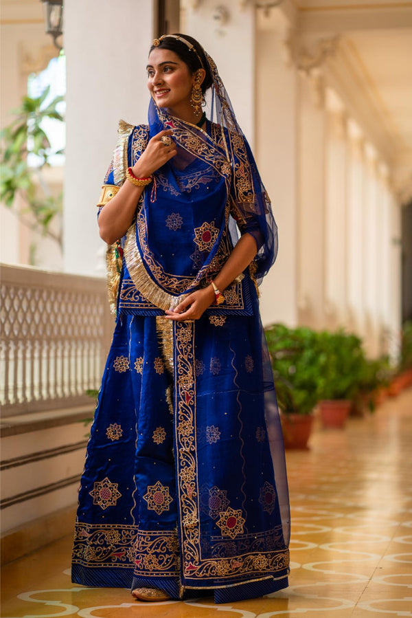 Blue Satin Sikhiya Gota Work