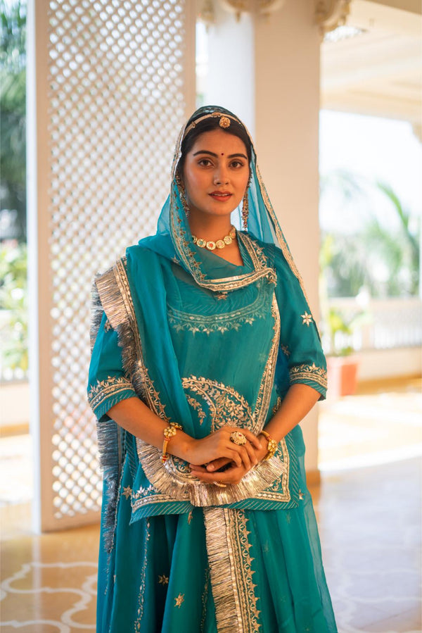 Satin Poshak With Pearl & Gota Patti Work