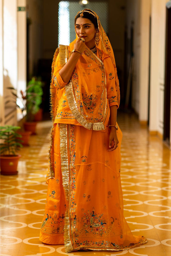 Yellow Satin Poshak With Zari Work