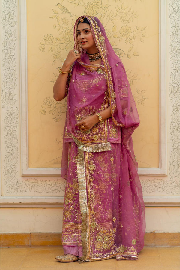 Heavy Bridal Satin Poshak With Zari, Resham, Gota Patti Work